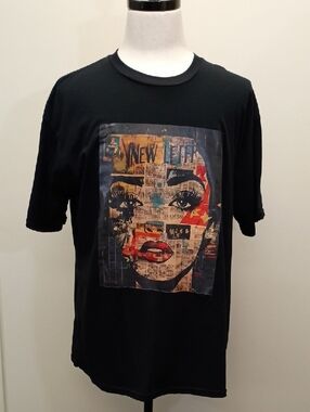 Pod USA Black Graphic Tee Pop Art Face Print Short Sleeve Size 2XL